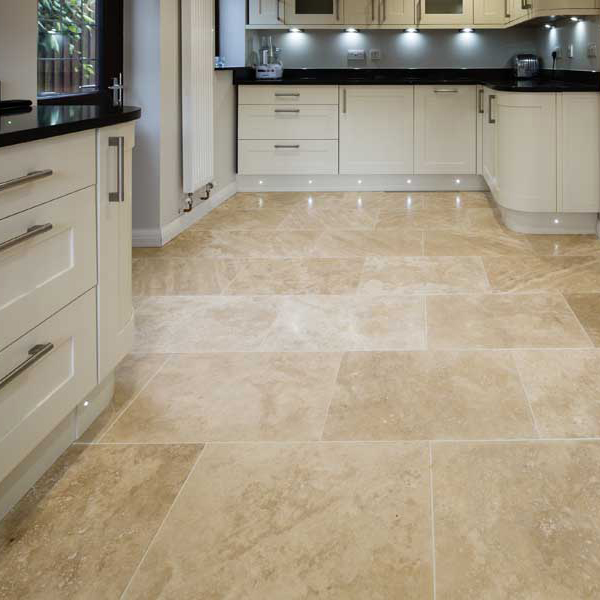 Medium Light Honed & Filled Kitchen Floor Tiles